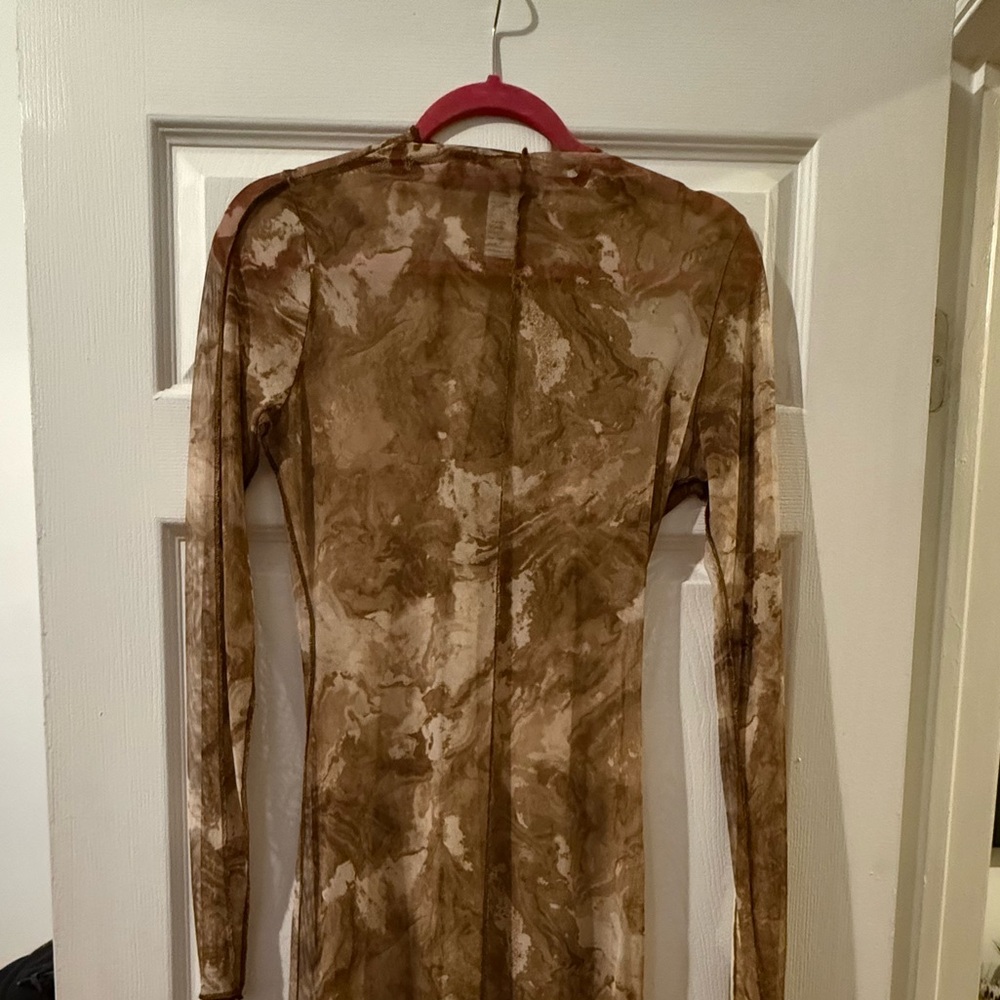 Naked Wardrobe Brown Marble Long Sleeve Dress